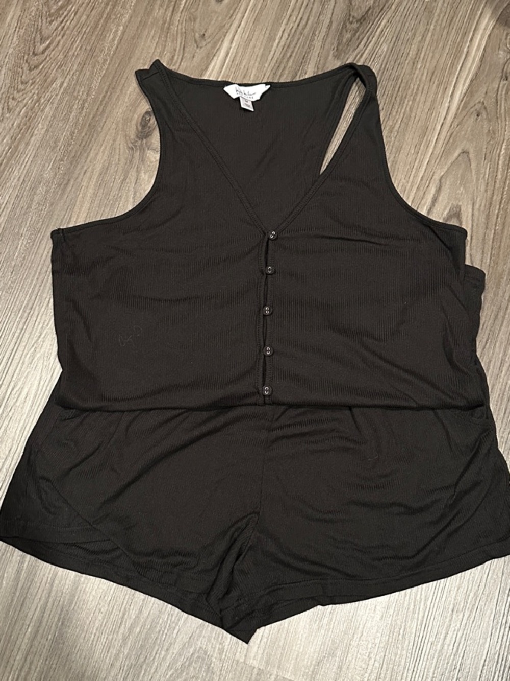 Nicole Miller Black Button-Front Ribbed Camisole Tank and Shorts PJs